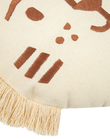 Nobodinoz Tiger Face Embroidery Cushion 35x30cm | Brown/Natural