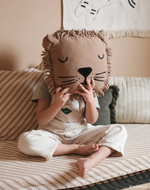 Nobodinoz Lion Face Embroidery Cushion 34x34cm | Sesame