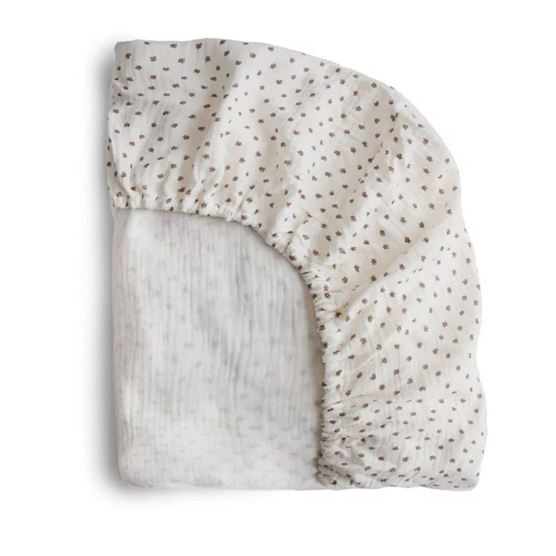 Mushie Fitted Sheet Muslin Crib Sheet | Bloom