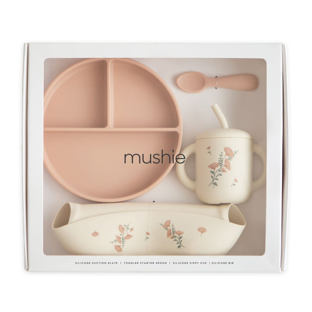 Mushie Silicone Toddler Dining Set | Pink Flowers