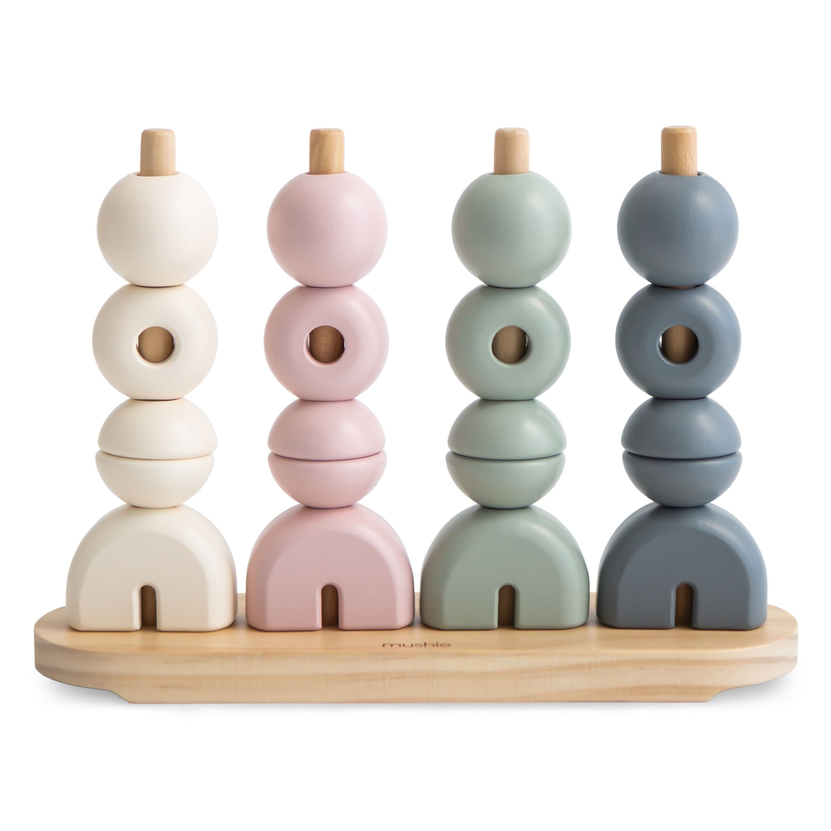 Mushie Wooden Stacking Toy Different Shapes