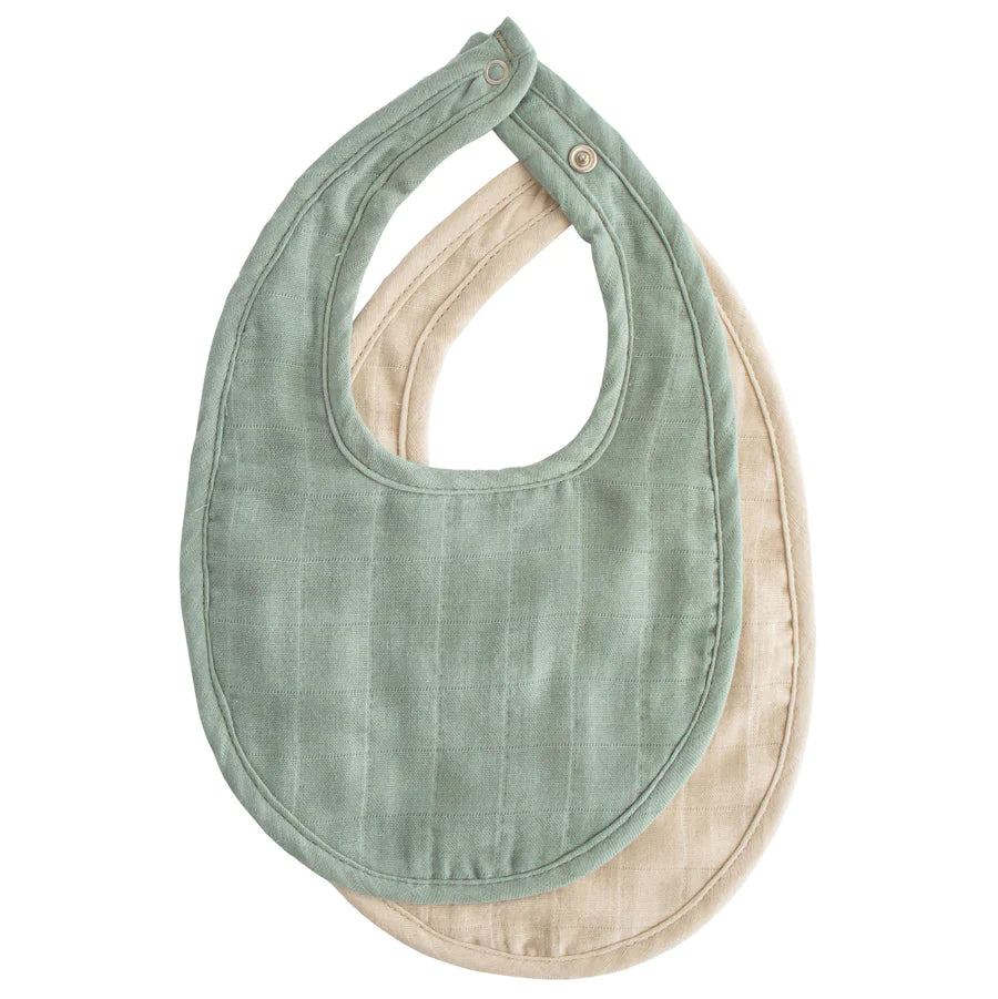 Mushie Muslin Bib 2-Pack | Roman Green/Fog