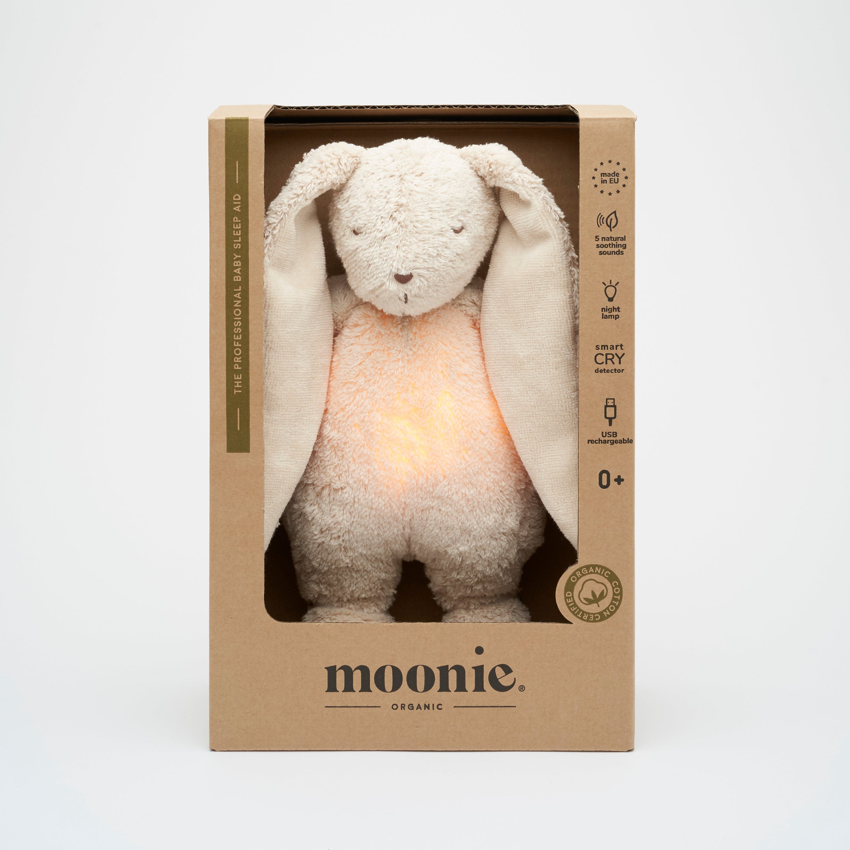 Moonie 2.0 upgrade - Hug Heartbeat and Light | Bunny Sand - Organic cotton