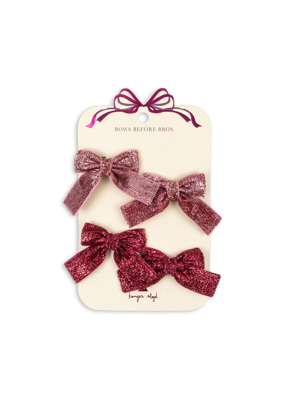 Konges Sløjd 4 Pack Glitter Bow Hair Clips | Pink Mix