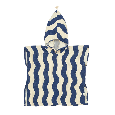 Nobodinoz Portofino Poncho 3-6Y Muslin Lining | Blue Waves Waffle