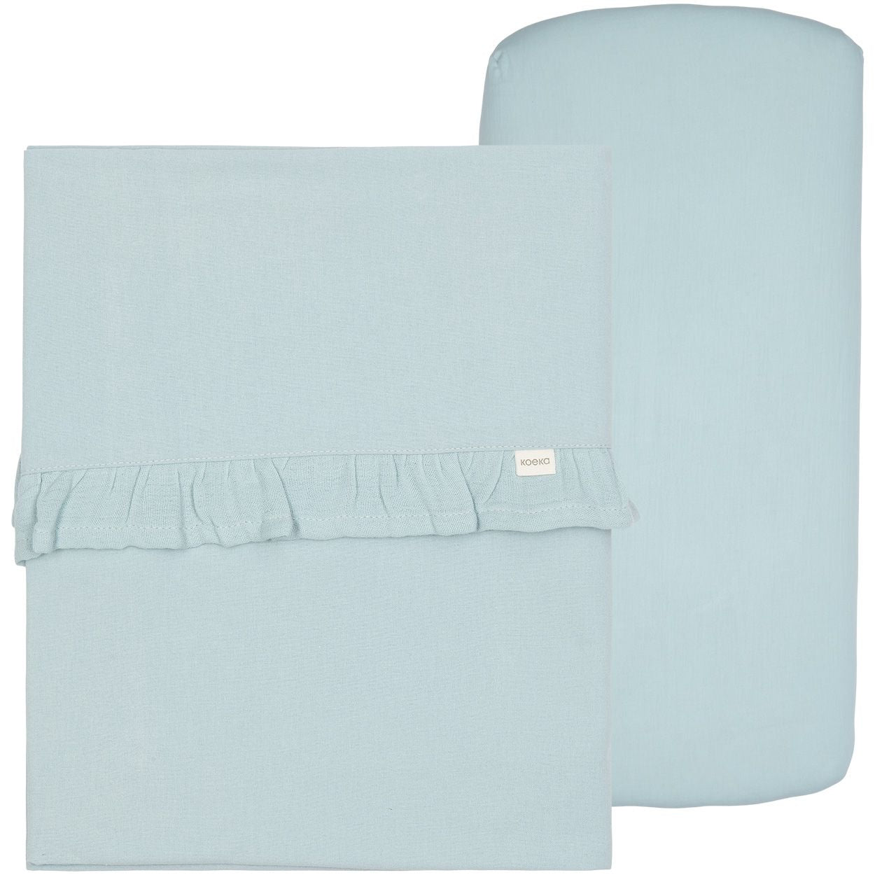 Koeka Crib Sheet And Fitted Sheet Set Ruffle Faro | Sky