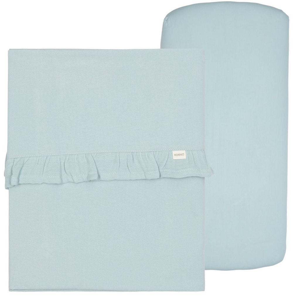 Koeka Crib Sheet And Fitted Sheet Set Ruffle Faro | Sky