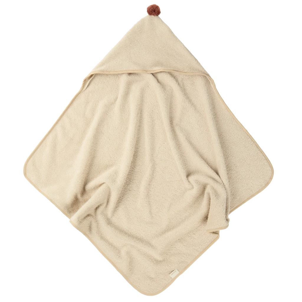 Nobodinoz So Cute Bath Cape With Pompom Organic Cotton | Almond