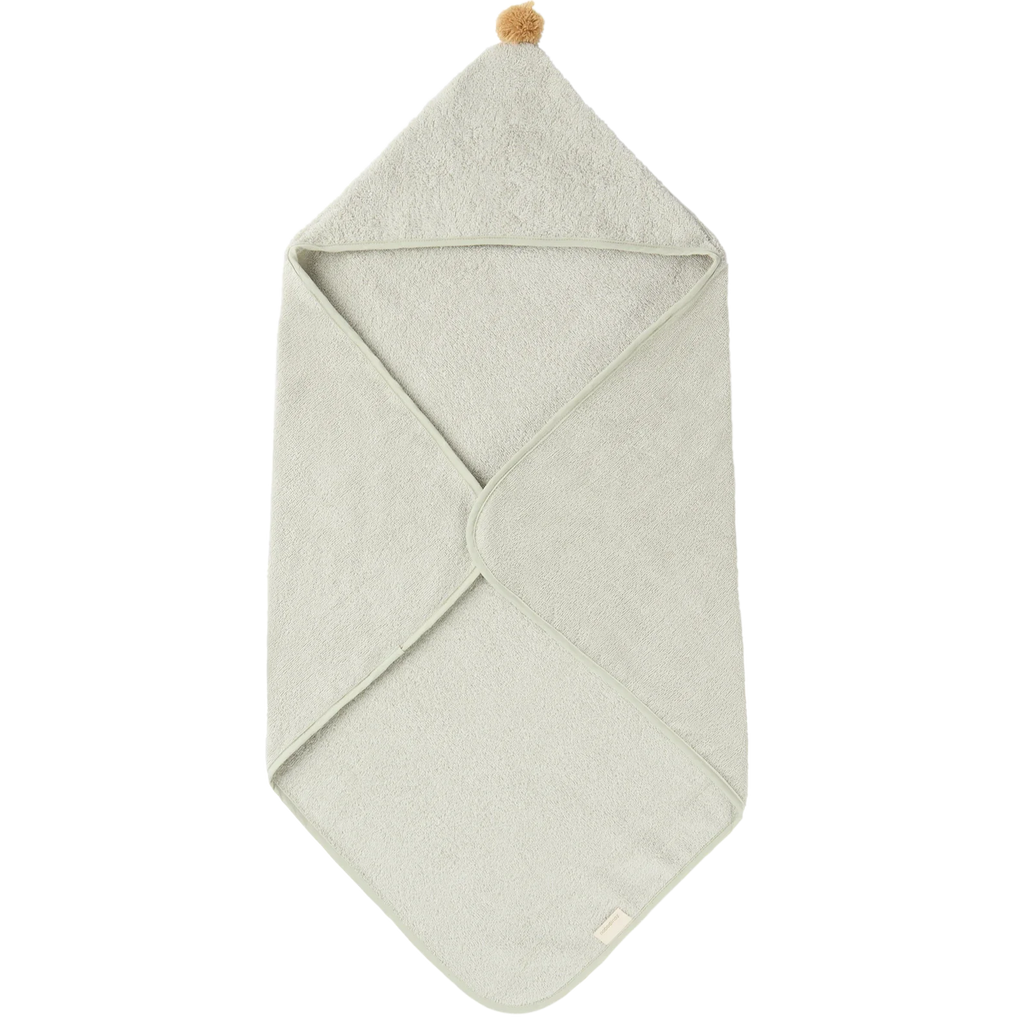 Nobodinoz So Cute Bath Cape With Pompom Organic Cotton | Sage Green
