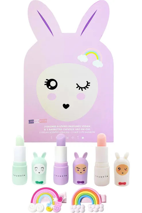 Inuwet Boite Bunny Delux Set 3 Lippenbalsems & Deux Barrettes Cheveux