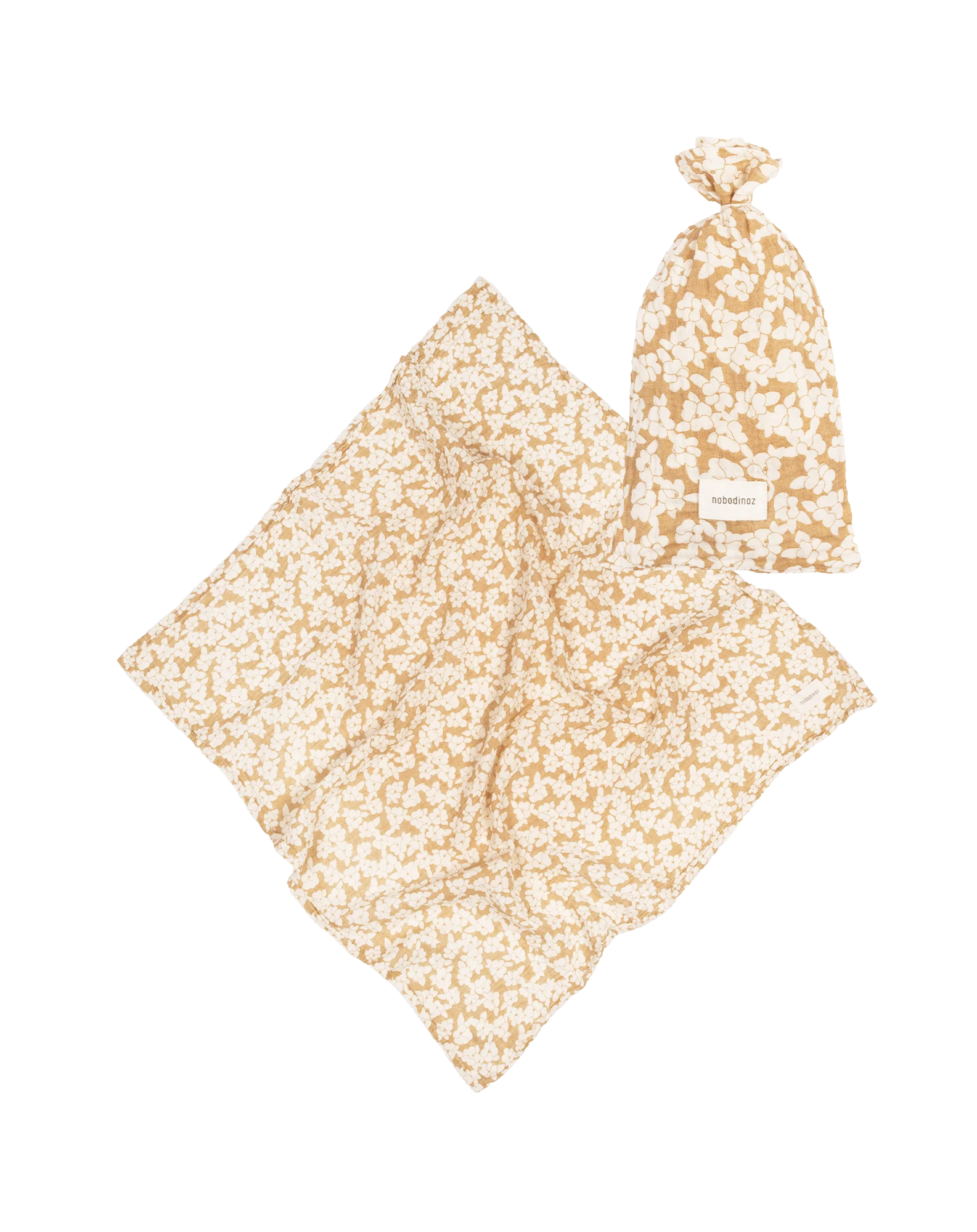 Nobodinoz Wabi Sabi Birth Gift Swaddle 70x70cm | Golden Brown Sakura