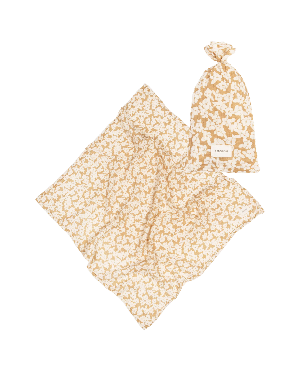 Nobodinoz Wabi Sabi Birth Gift Swaddle 70x70cm | Golden Brown Sakura