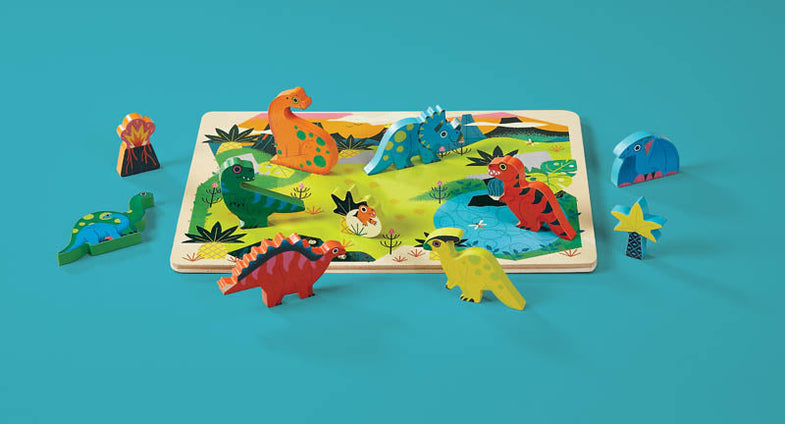 Crocodile Creek Wooden Inlay puzzle 16st | Dinosaurs