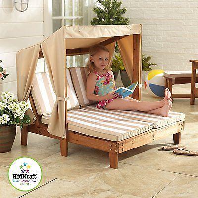 Kidkraft Children's Double Lounger | Oatmeal White Stripes