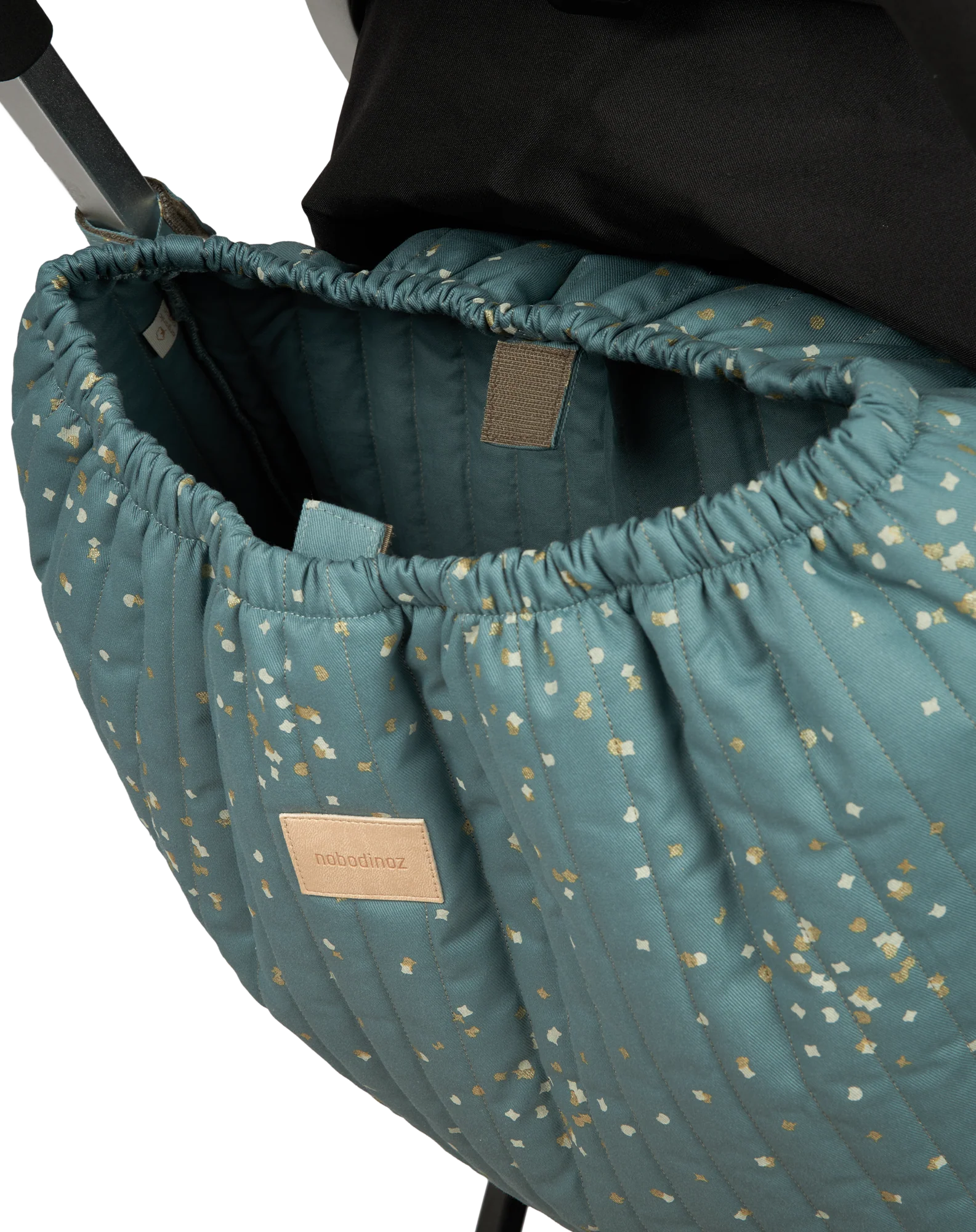 Nobodinoz Waterproof Buggy Organizer | Gold Confetti /Magic Green