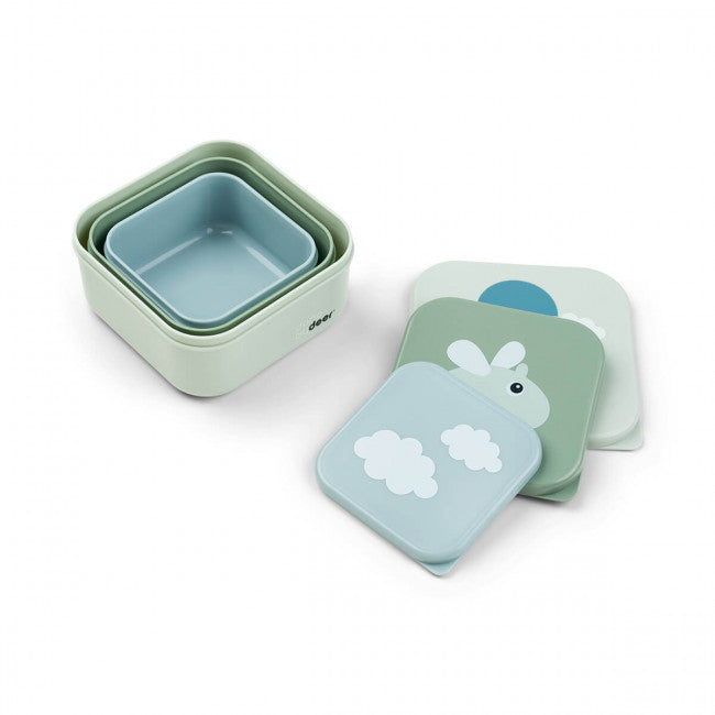 Done by Deer Set 3 Snack Boxes Happy Clouds Green