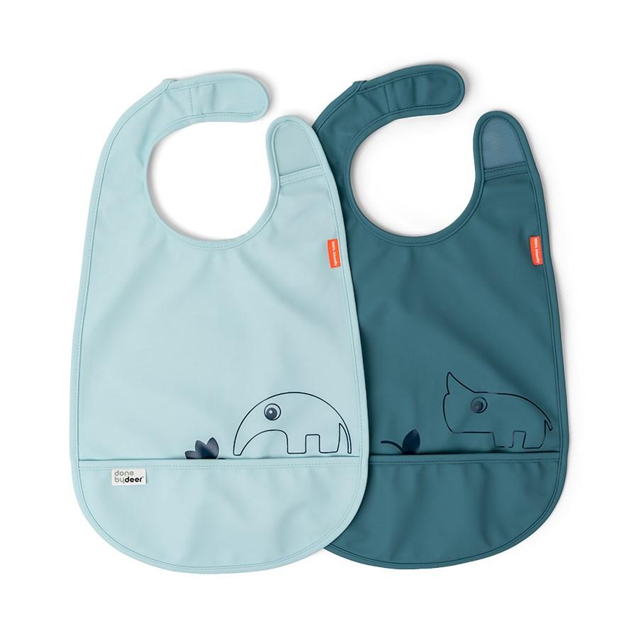 Done by Deer Set 2 Waterproof Bibs - Deer Friends Blue