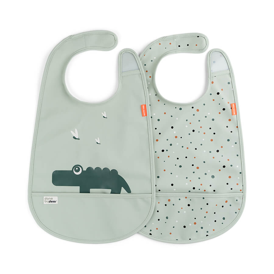 Done by Deer Set 2 Waterproof Bibs - Croco Green