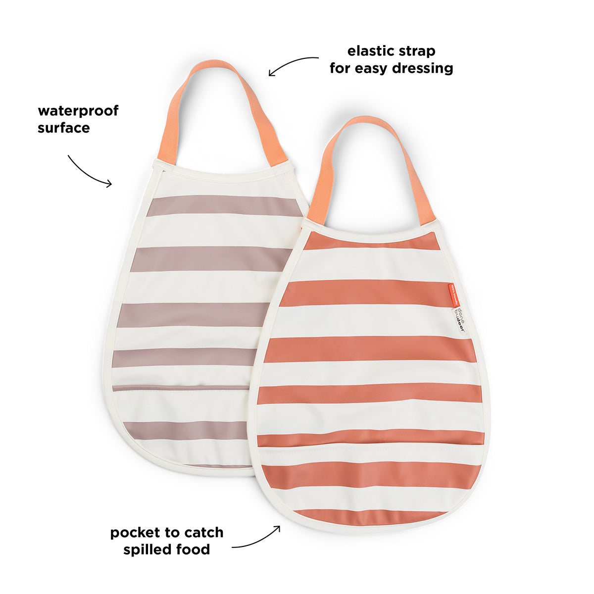 Done by Deer Set 2 Waterproof Bibs | Stripes papaya /powder