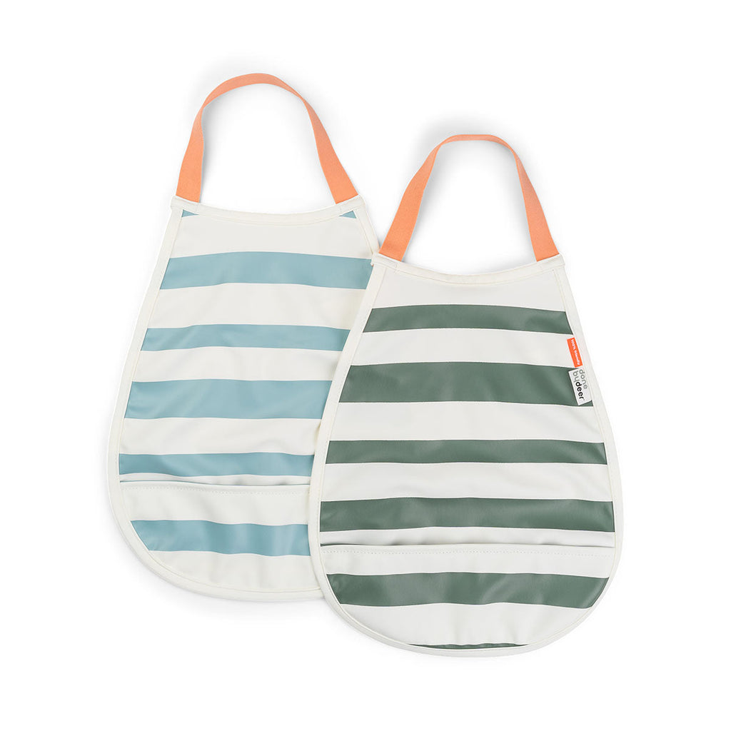 Done by Deer Set 2 Waterproof Bibs | Stripes Blue /Green