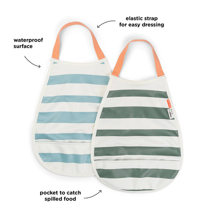 Done by Deer Set 2 Waterproof Bibs | Stripes Blue /Green