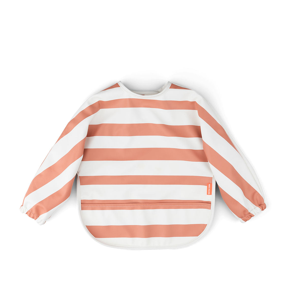 Done by Deer Waterproof bib with sleeves | Stripes papaya