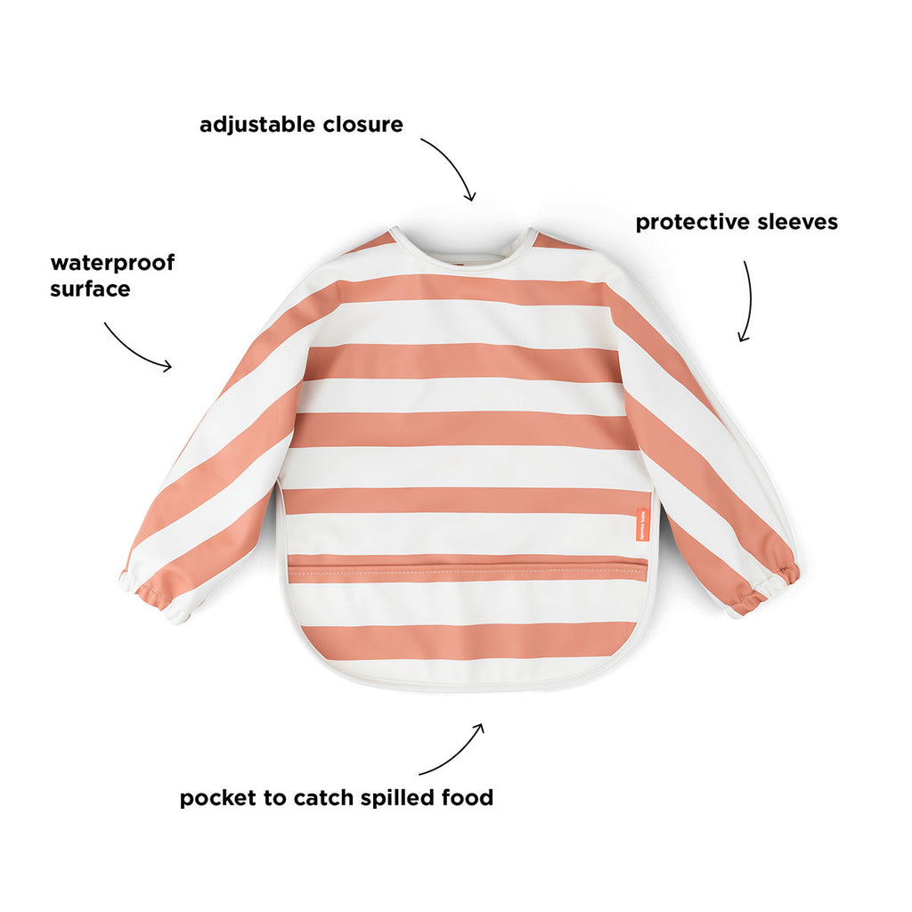 Done by Deer Waterproof bib with sleeves | Stripes papaya