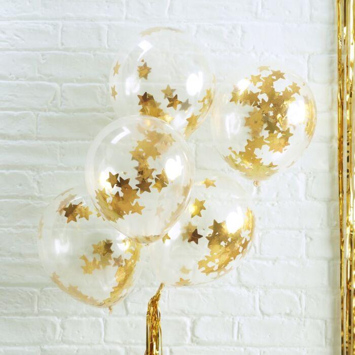 Ginger Ray Set 5 Confetti Balloons | Gold Star