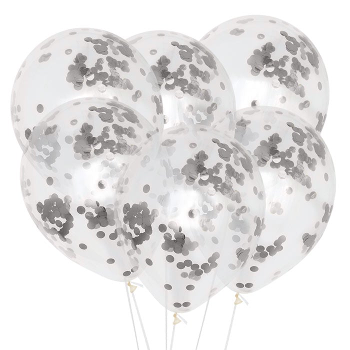 Ginger Ray Set 5 Confetti Balloons | Silver