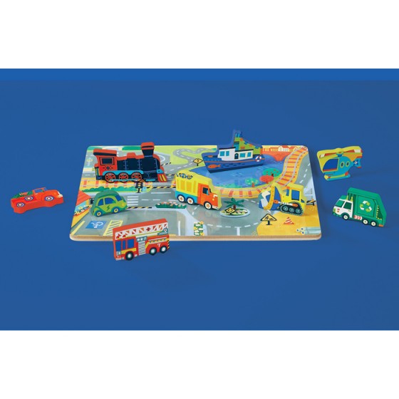 Crocodile Creek Wooden Inlay puzzle 26st + play set | Things That Go