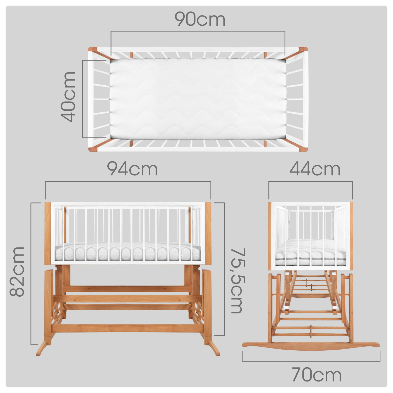 Dreamer wooden crib fluctules horizontal mattress White De