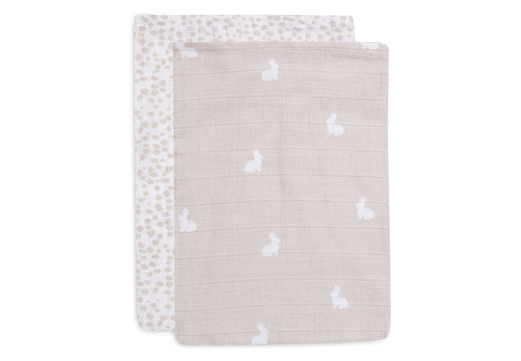 Jollein Set 2 Hydrophilic Wash Cloths | Dotted & Rabbit Nougat