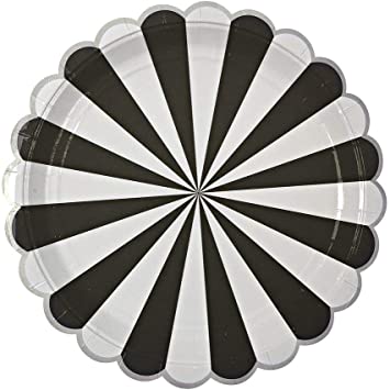 Meri Meri Set 8 Cardboard Plate Stripes Black