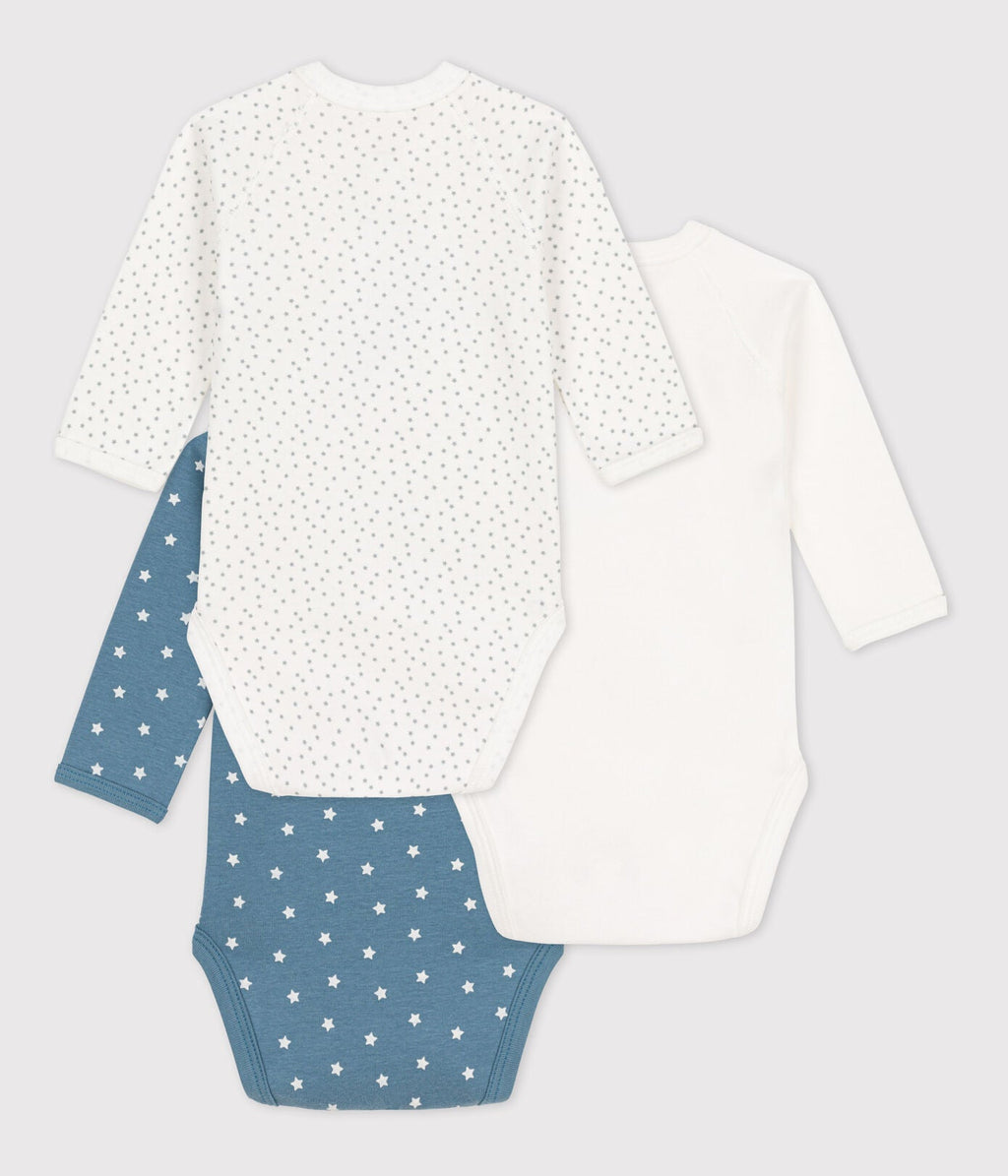 Petit Bateau Set 3 Katoenen Body's Met Lange Mouwen | Blauw