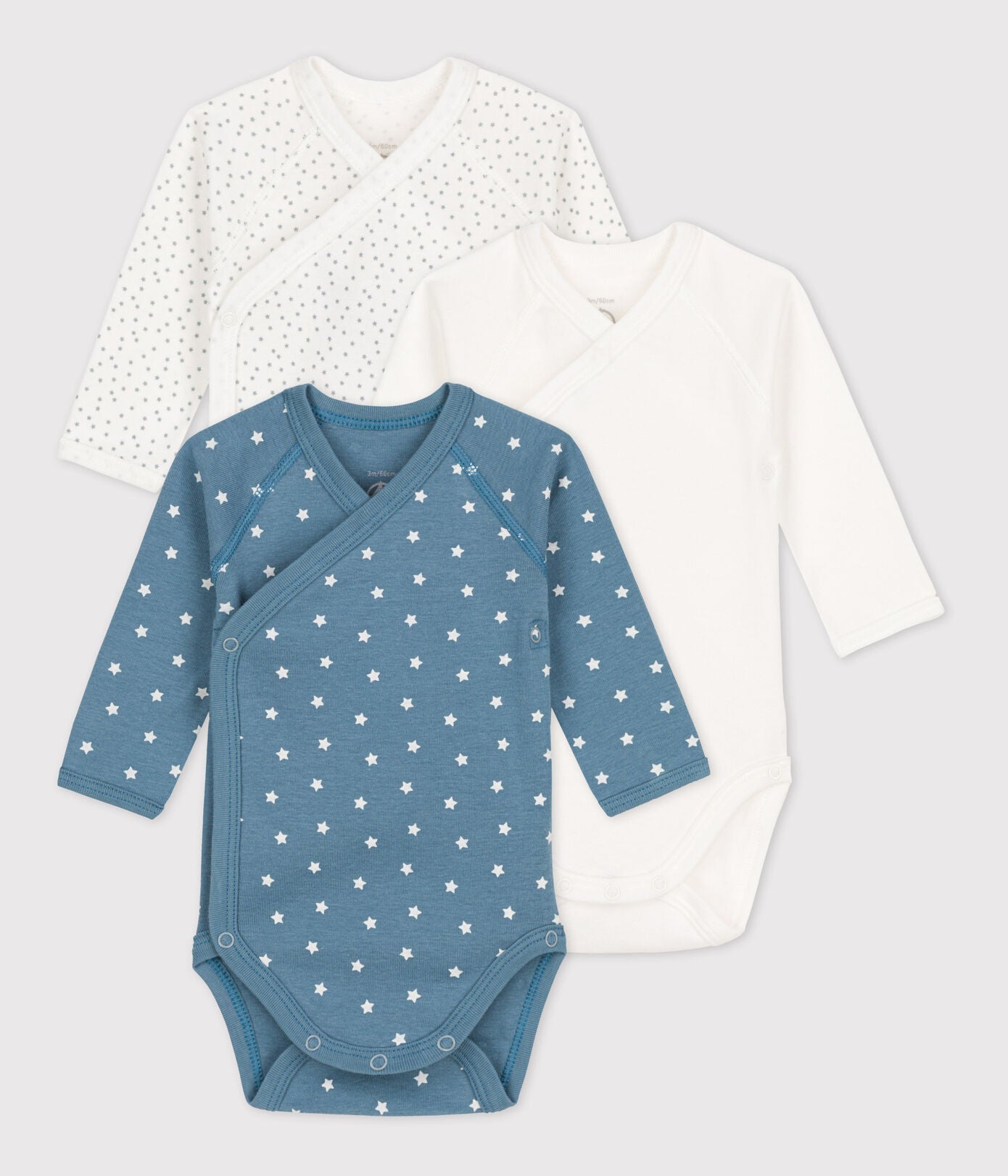 Petit Bateau Set 3 Katoenen Body's Met Lange Mouwen | Blauw