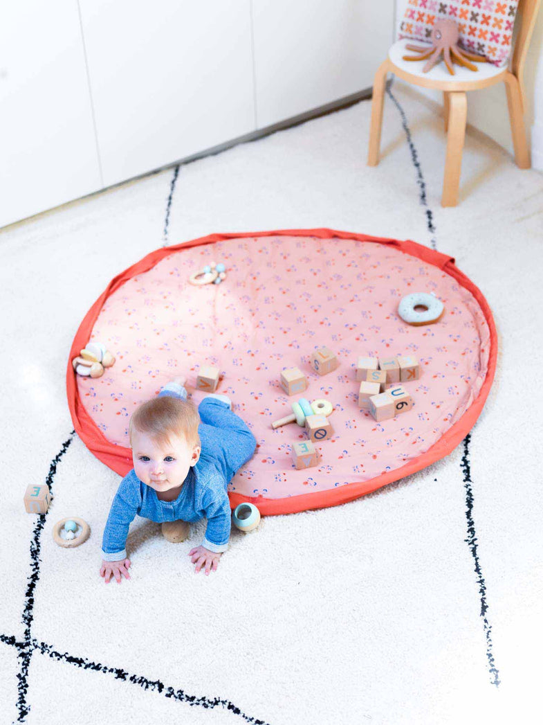 Play and go storage bag | Soft baby playing mat animal faces