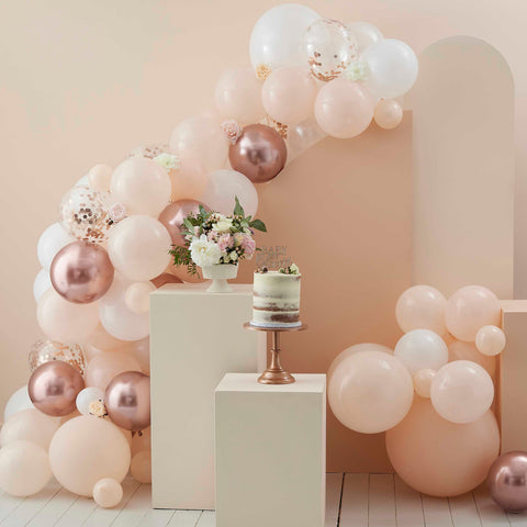 Balloon Arch 70 Balloons | Peach, White & Rose Gold