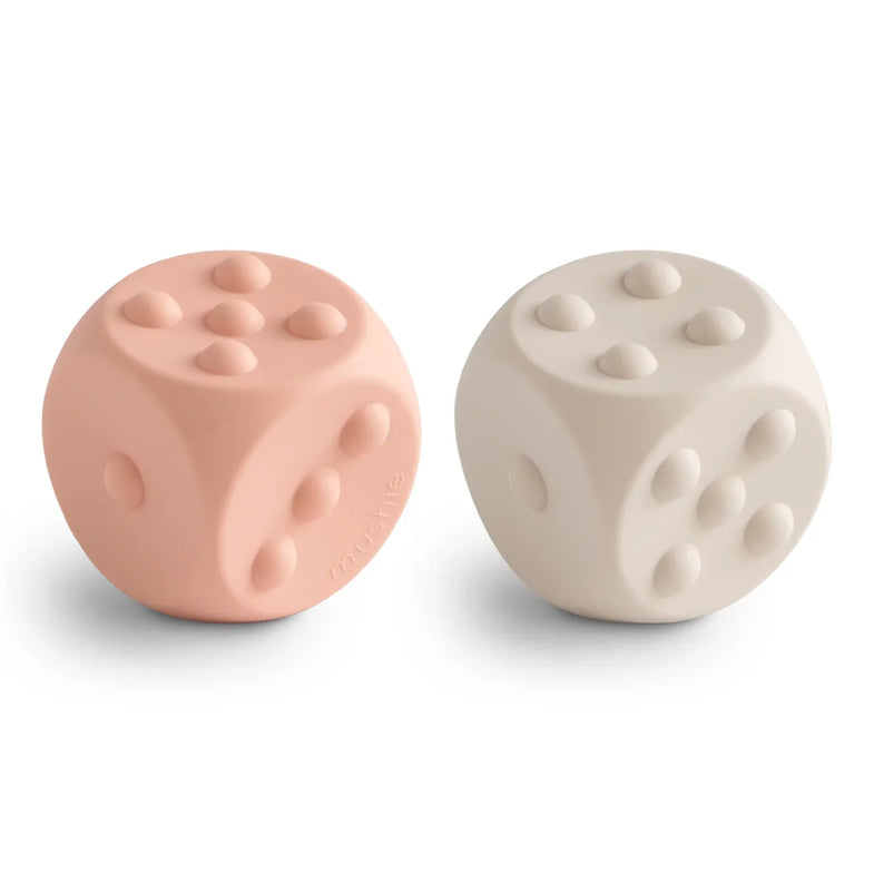 Mushie bite toy dice press toy | Blush /Shifting Sands