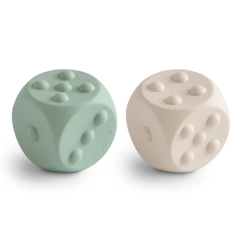 Mushie bite toy dice press toy | Cambridge Blue /Shifting Sands