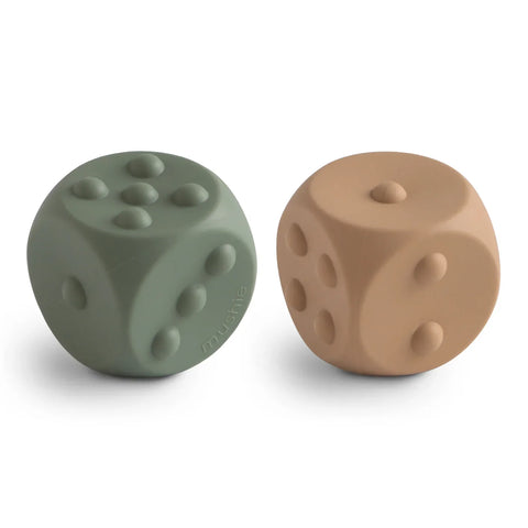 Mushie Teether Toy dice press toy | Thyme /Natural three