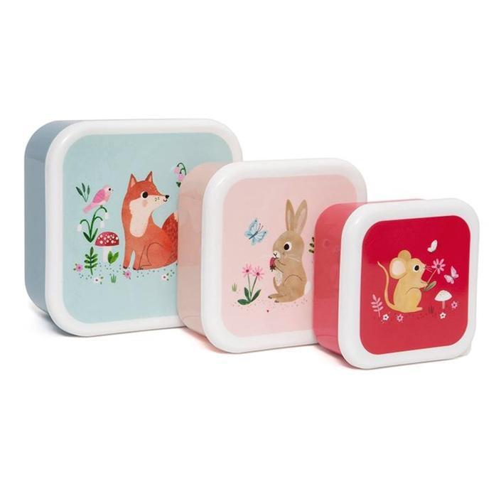 Petit Monkey Set 3 Snackboxes Woodland Stone Blue