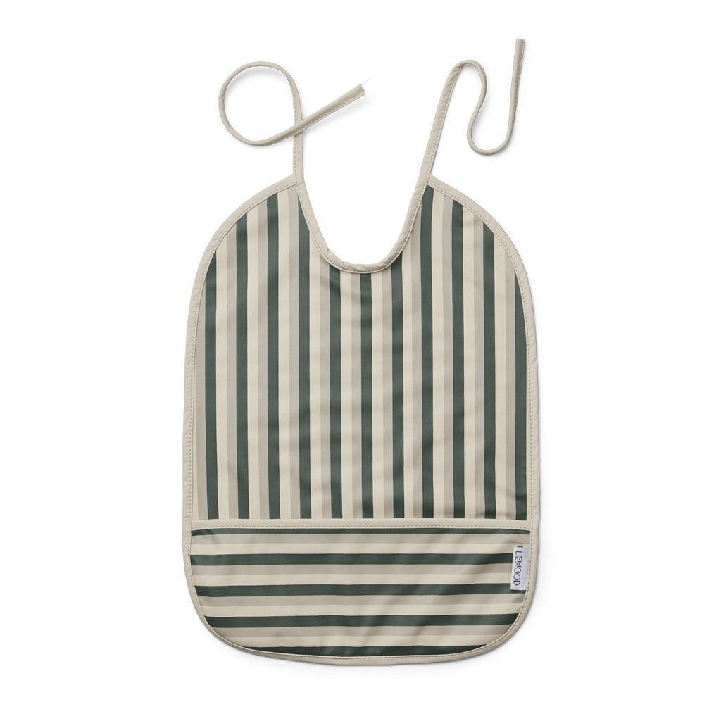 Liewood Lai Waterproof Bib | Stripe Garden Green / Sandy / Dove Blue