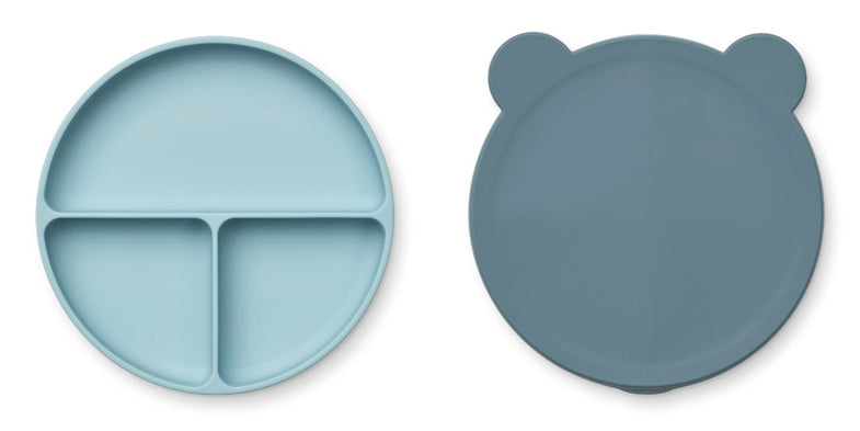 Liewood Frodo Divider plate with lid | Mr. Bear /Whale Blue /Sea Blue Mix