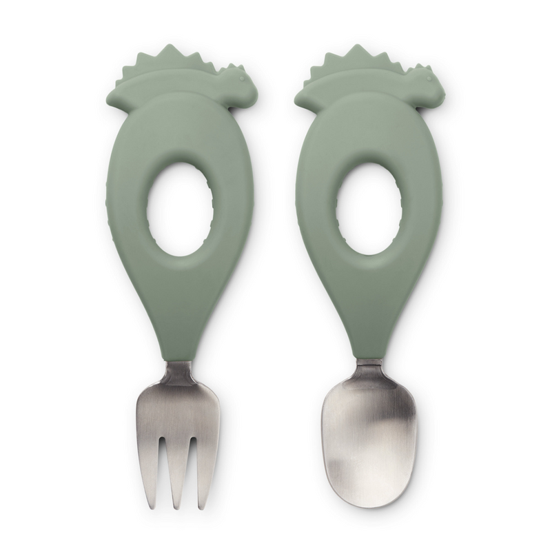 Liewood Stanley Baby Cutlery Set | Dino Faune Green