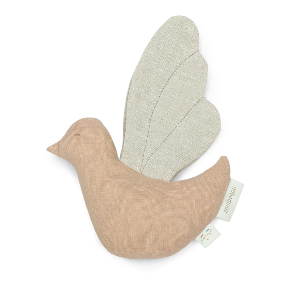 Nobodinoz Lin Français Bird Rattle 21x16cm Sand