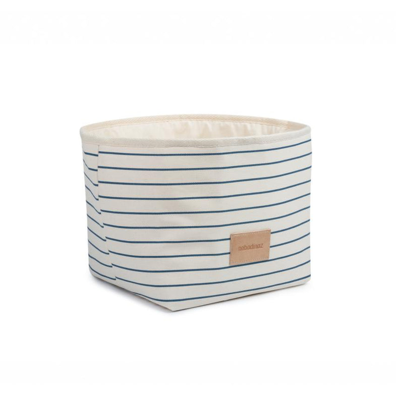 Nobodinoz Storage Basket Django Little 18x18cm - Thin Blue Stripes /Natural