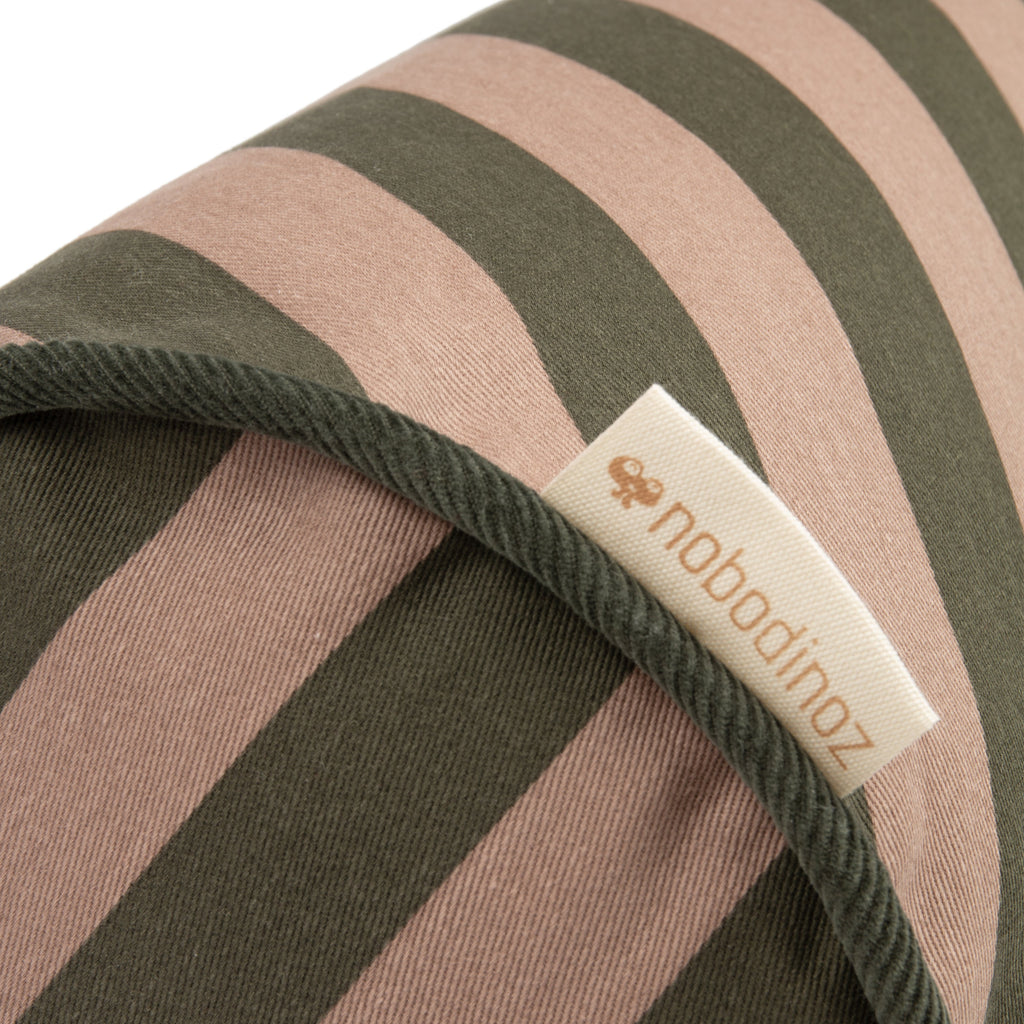 Nobodinoz Cylinder Cushion 50x18cm Green Taupe Stripes