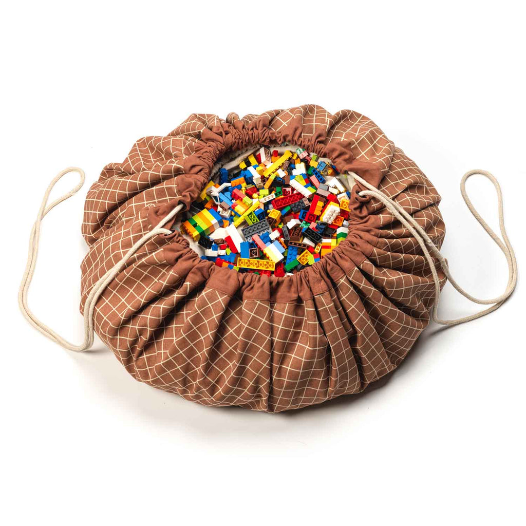 Play and Go Storage bag Organic | Play Mat Grid Brown