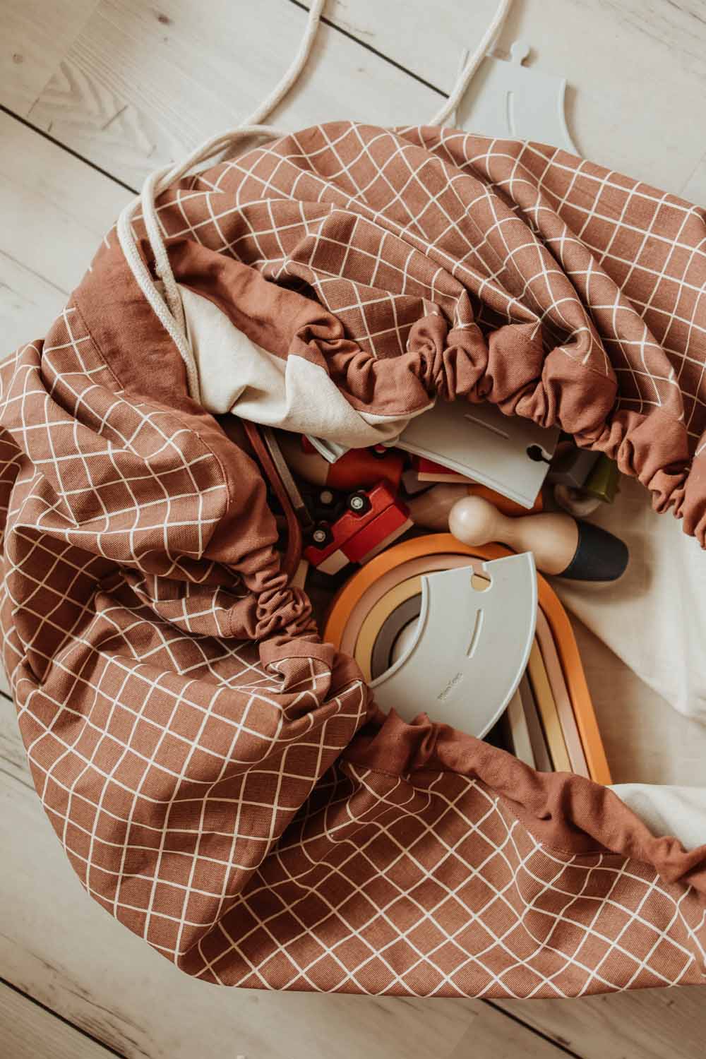 Play and Go Storage bag Organic | Play Mat Grid Brown