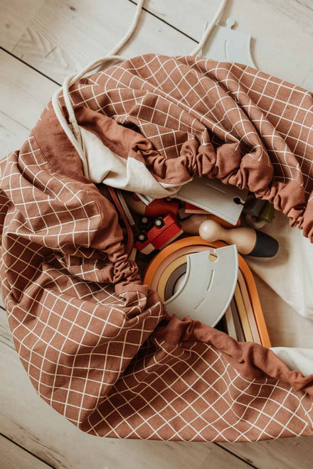 Play and Go Storage bag Organic | Play Mat Grid Brown